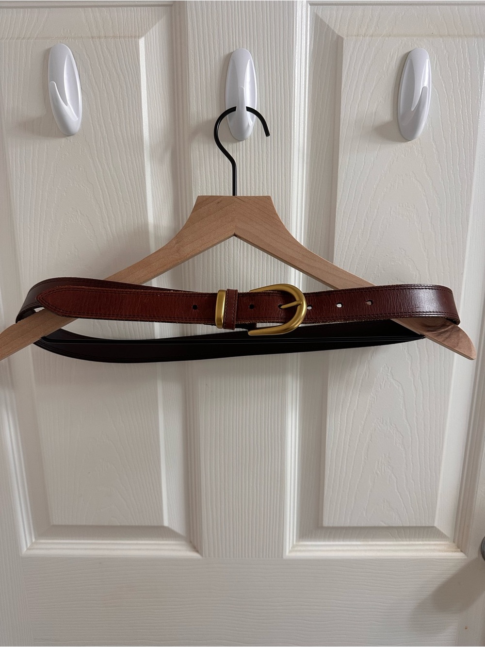 Aritzia Brown Leather Belt with Gold Buckle